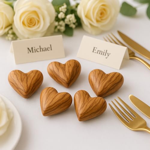Zuluf Set of 5 Olive Wood Hearts 1.7 x 1.5 Hand Carved Wooden Heart Rustic Table Decorations Wedding Guest Alternatives Valentine Bowl Filler Home Décor Gifts Made in Bethlehem w/Certificate - Image 2