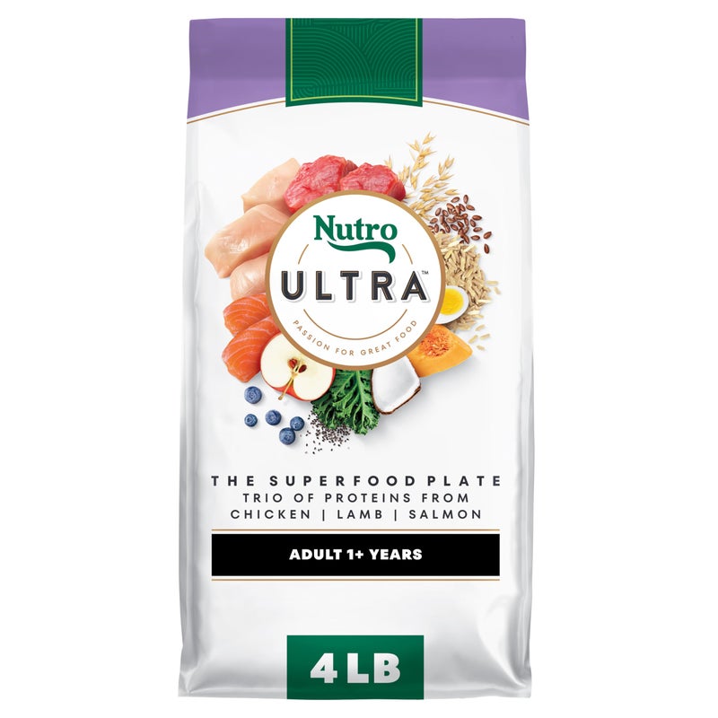 Nutro Ultra Dry Dog Food for Adult Dogs with a Trio of Proteins from Chicken, Lamb and Salmon, 4 lb. Bag - Image 1