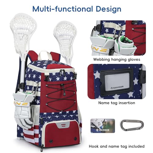 KAVIGOR Lacrosse Bag for Youth, Lacrosse Backpack with Helmet Holder and Shoes Compartment, Waterproof Field Hockey Gears Bag - Image 4