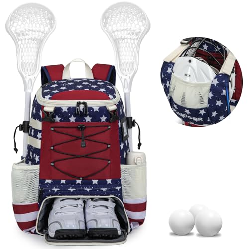 KAVIGOR Lacrosse Bag for Youth, Lacrosse Backpack with Helmet Holder and Shoes Compartment, Waterproof Field Hockey Gears Bag - Image 1