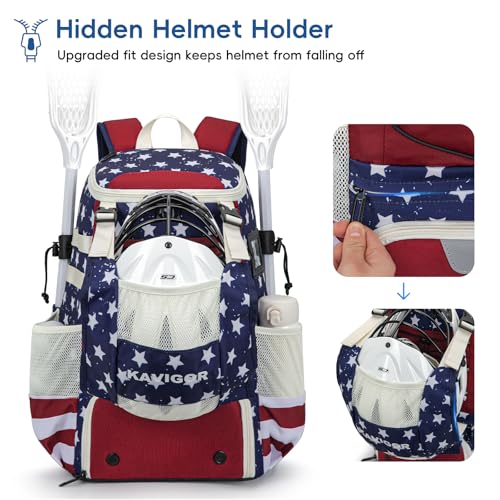 KAVIGOR Lacrosse Bag for Youth, Lacrosse Backpack with Helmet Holder and Shoes Compartment, Waterproof Field Hockey Gears Bag - Image 2