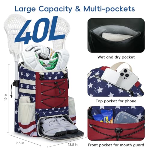 KAVIGOR Lacrosse Bag for Youth, Lacrosse Backpack with Helmet Holder and Shoes Compartment, Waterproof Field Hockey Gears Bag - Image 3