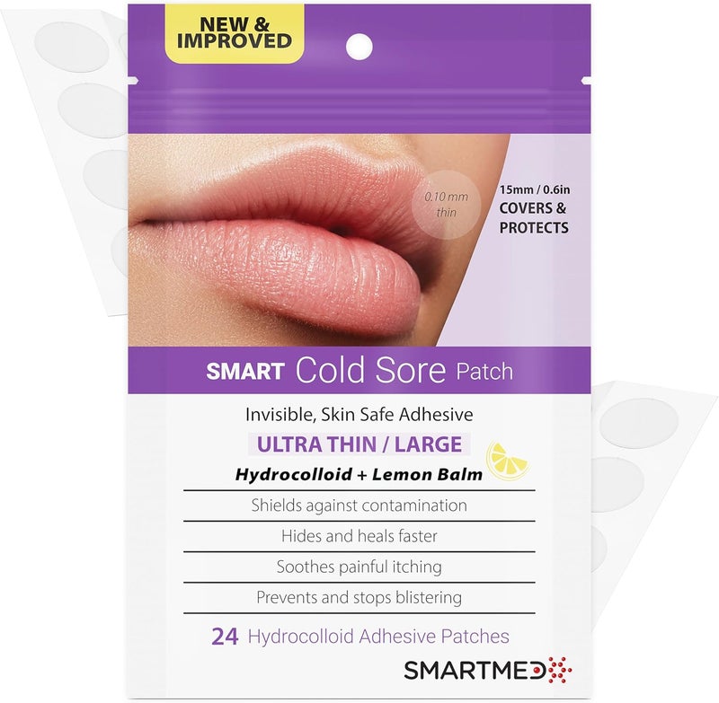 Smart Cold Sore Treatment Patch with Lemon Balm Large 15mm Soothe Itching and Burning - Skin Safe Adhesive