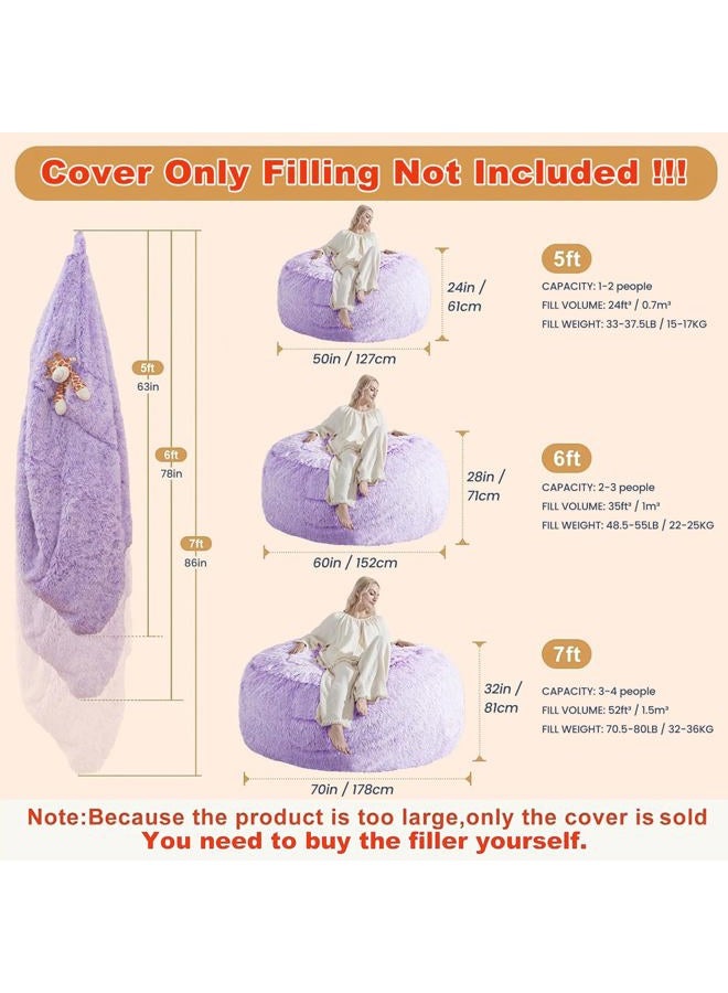 ODreamyDogs 5FT Bean Bag Cover for Stuffed Animals Machine Washable, Gaming Bean Bag Chairs for Adults Teens Girls, Lovely Cute Bean Bag Storage Stuffed Animal, Purple - Image 2