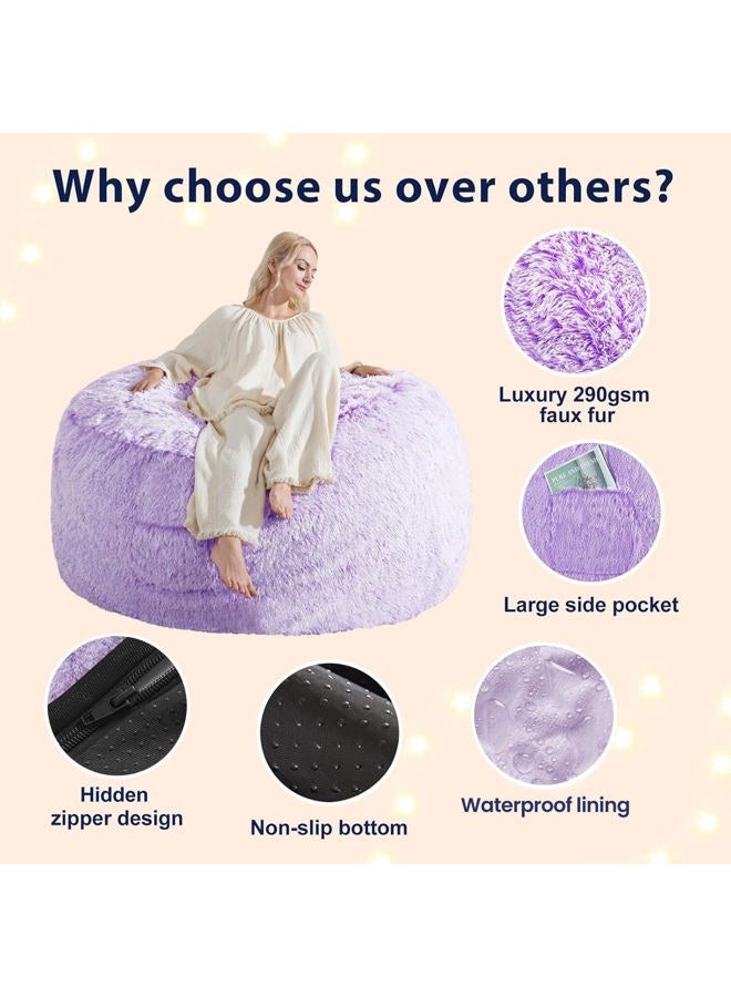 ODreamyDogs 5FT Bean Bag Cover for Stuffed Animals Machine Washable, Gaming Bean Bag Chairs for Adults Teens Girls, Lovely Cute Bean Bag Storage Stuffed Animal, Purple - Image 5