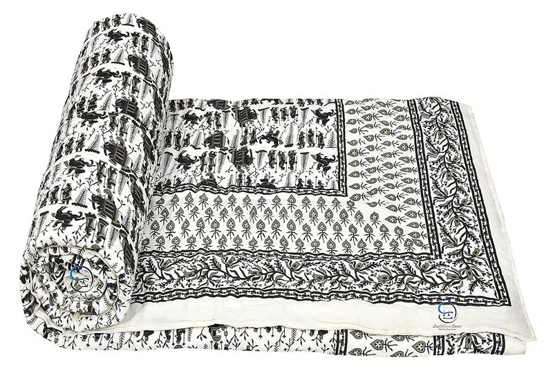 AUROSTYLE 400 TC Pure Cotton Jaipuri Razai Baraat Printed Bed Blanket Ac Quilt for Winter and Summer Soft Light Weight Rajasthani Traditional Quilt Double Bed 85 x 100 Inch Design 5 - Image 3