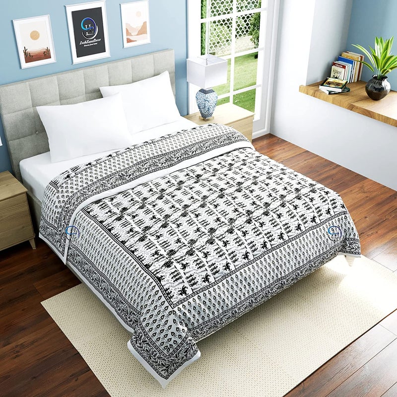AUROSTYLE 400 TC Pure Cotton Jaipuri Razai Baraat Printed Bed Blanket Ac Quilt for Winter and Summer Soft Light Weight Rajasthani Traditional Quilt Double Bed 85 x 100 Inch Design 5 - Image 4