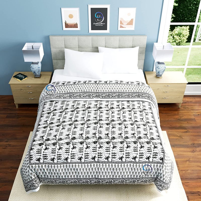 AUROSTYLE 400 TC Pure Cotton Jaipuri Razai Baraat Printed Bed Blanket Ac Quilt for Winter and Summer Soft Light Weight Rajasthani Traditional Quilt Double Bed 85 x 100 Inch Design 5 - Image 5