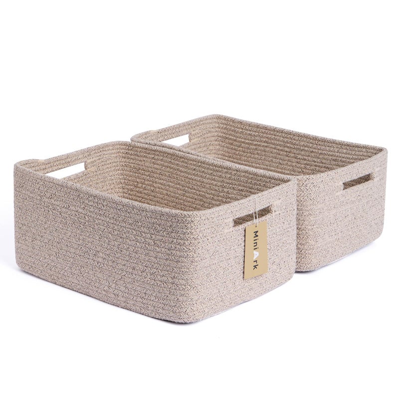 MiniArk Large Storage Baskets for Shelves, Closet Organizers Bins for Clothes Blanket Towels, Baby Nursery, Toy Baskets Box, Woven Rope Baskets, 17 x 13 x 7.5â€, 2 Packs Mixed Brown - Image 1