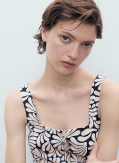 MANGO Floral Fitted Linen Top  - Image 4