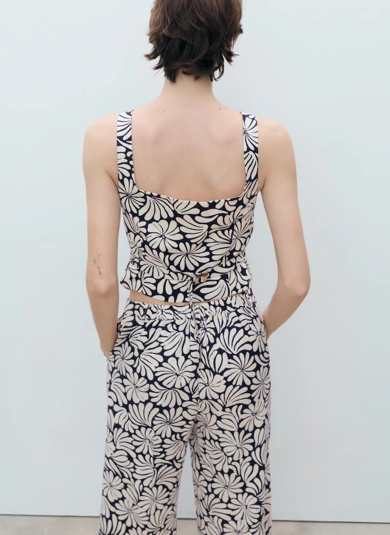 MANGO Floral Fitted Linen Top