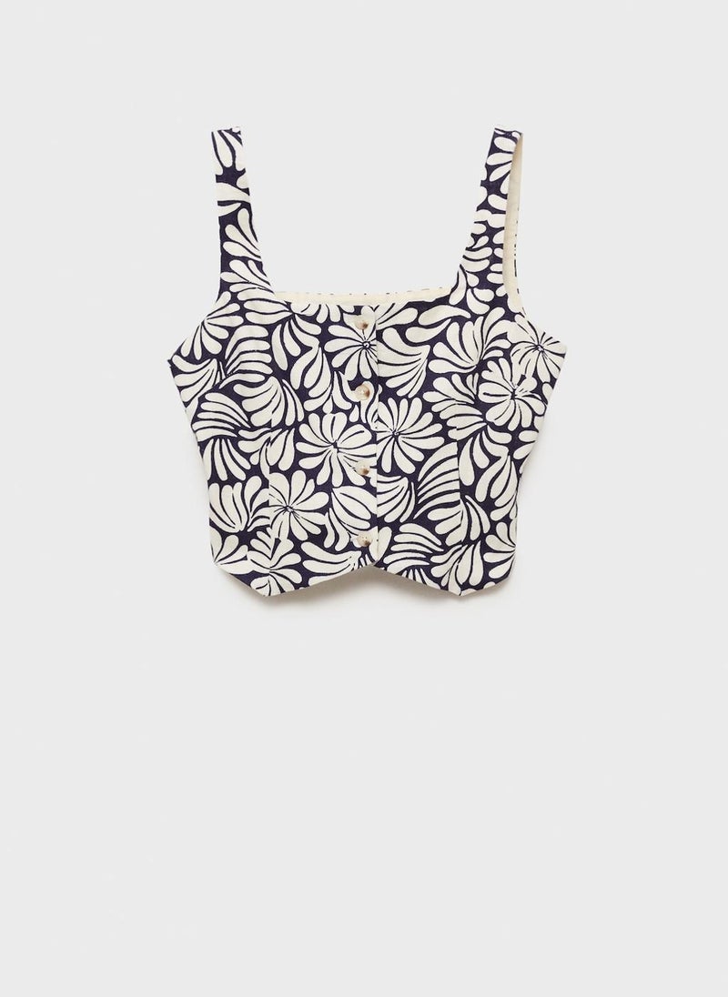 MANGO - Floral Fitted Linen Top - Image 1
