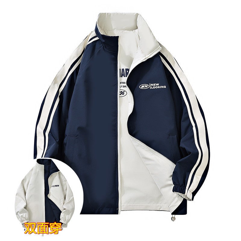 Reversible Jacket Couple Loose Stand Collar 2025 Spring & Fall New Fashion Brand Jacket Casual Sports - Image 3