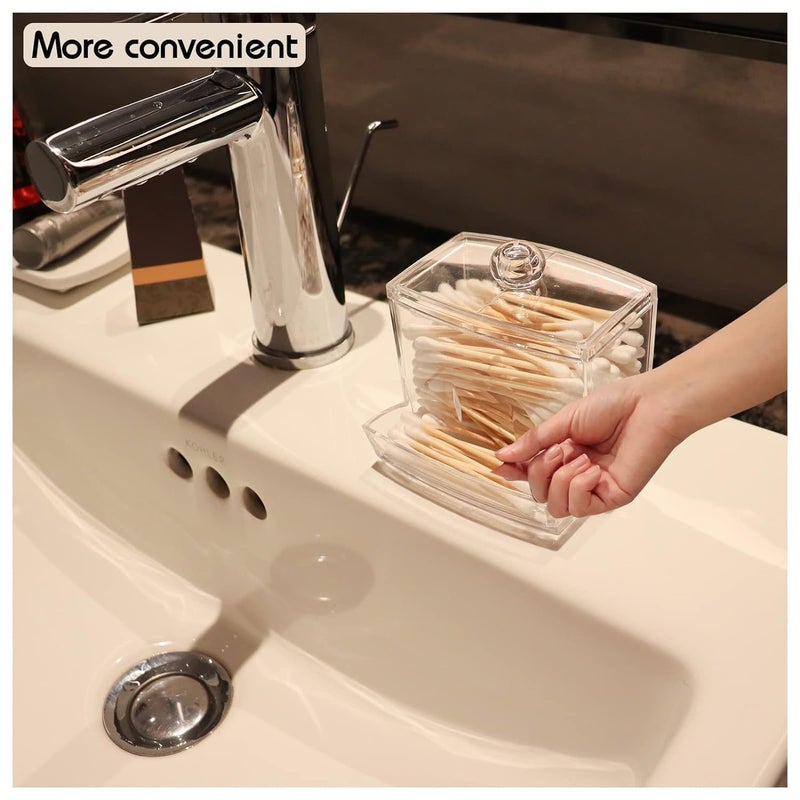 Gra8 Cotton Swab, Pads Holder, Cotton Buds Ball Dispenser, Square Bathroom Jar Clear Organizer for Storage Easy Take(1Pcs) - Image 3