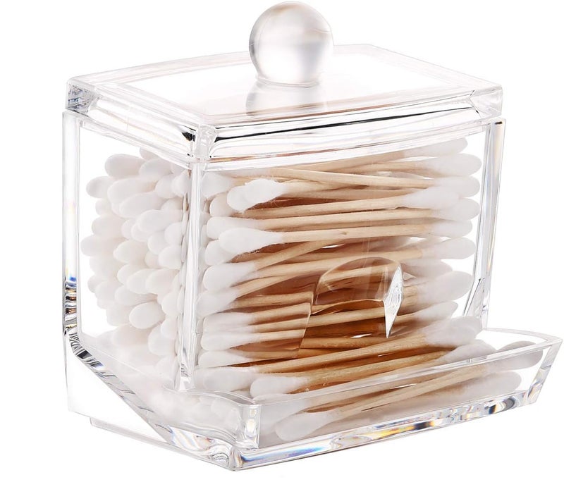 Gra8 Cotton Swab, Pads Holder, Cotton Buds Ball Dispenser, Square Bathroom Jar Clear Organizer for Storage Easy Take(1Pcs) - Image 5