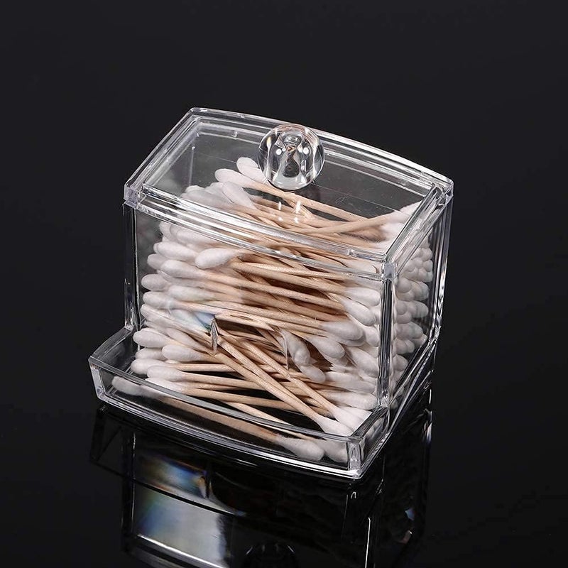 Gra8 Cotton Swab, Pads Holder, Cotton Buds Ball Dispenser, Square Bathroom Jar Clear Organizer for Storage Easy Take(1Pcs) - Image 4