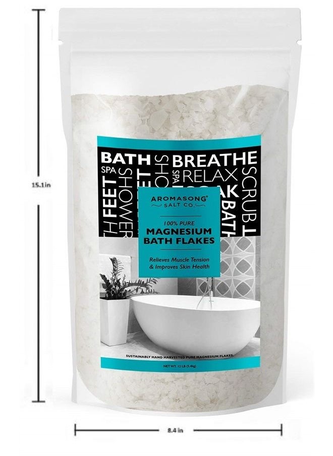 Aromasong - Raw Magnesium Flakes from The Dead Sea, 12 LB - Muscle Relaxing Magnesium Chloride Bath Salts Soak for Headaches, Stress & Leg Discomfort - Image 1