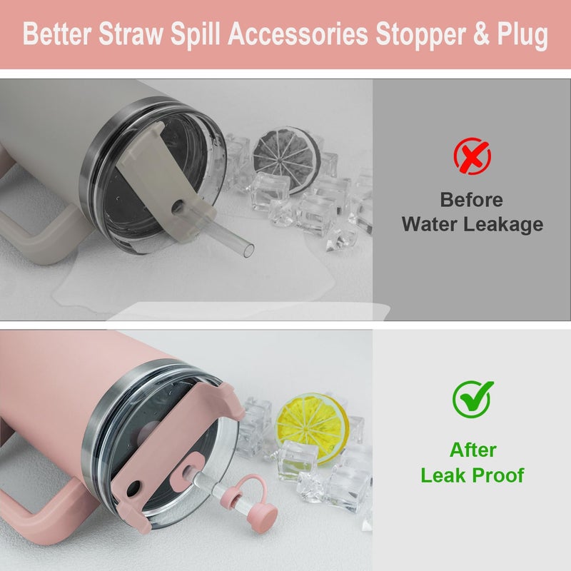 Beonsky Replacement Straw Cover Spill Stopper Accessories for Stanley Cup 40 oz 30 oz Quencher, Tumbler Accessories of 6 Clear Straw with Cleaning Brush, 2 Silicone Cover Cap, 4 Leak Sproof Plug for Stanley - Image 4