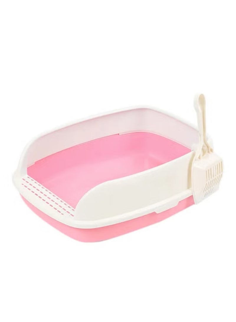 ال دبليو صندوق لفضلات القطط مفتوح كبير الحجم يمنع انتشار الرذاذ وردي/أبيض 52 x 40 x 20سم