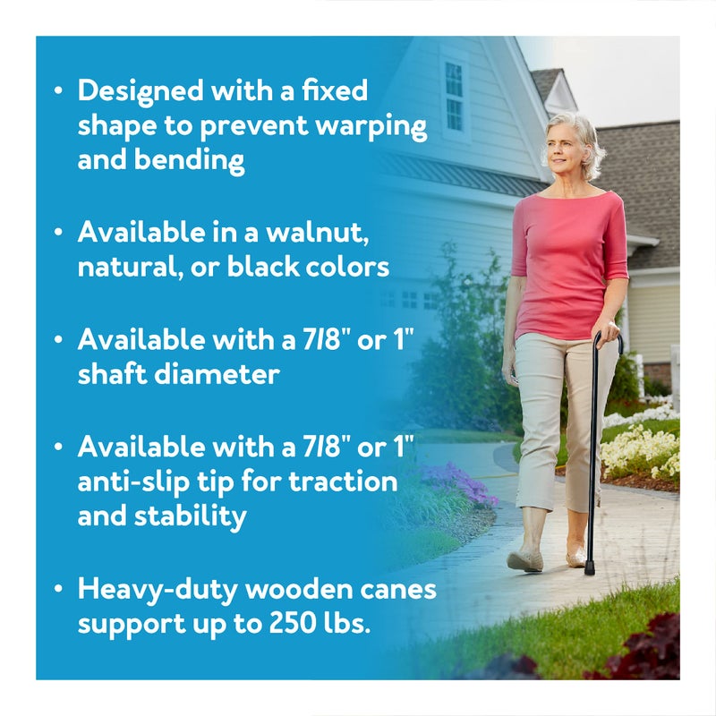 CAREX Solid Wood Walking Cane - Wooden Canes for Men & Women with 250 lb Weight Capacity - 36â€ Long, 1" Diameter, Wood Canes with Walnut Finish - Rubber Tip Single Point Cane, Walnut Finish, Organic Calendula, 1 Count - Image 3