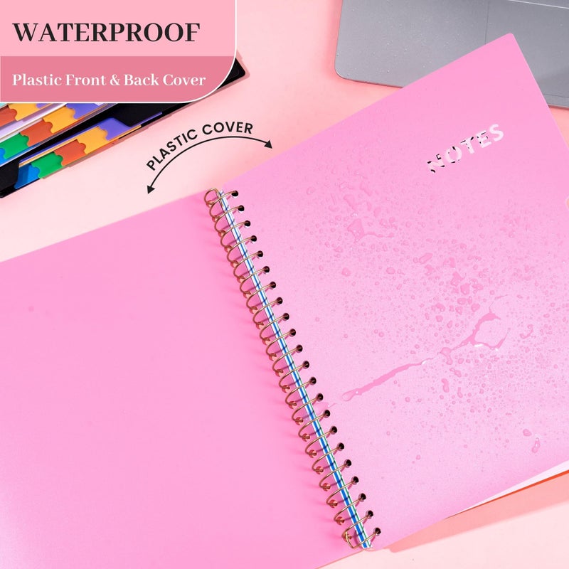 CAGIE 5 Subject Notebook College Ruled with Removable Tabs, Lined Spiral Journals Notebook for Women Men Writing, Notebooks for Work Note Taking School Supplies, A5 - Pink - Image 5