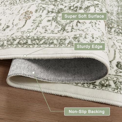 LIVEBOX Washable Runner 2x6 - Vintage Tribal Kitchen Rug, Long Entryway, Low-Pile for Bedroom, Non-Skid Soft Carpet Throw for Bathroom Laundry Room Hallway Sage - Image 5