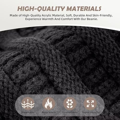 MSDC 3 Pack Satin Lined Beanie for Women, Warm Slouchy Winter Hats with Silk Lined, Fashionable Oversized Cable Knit Hat Skull Cap-01 - Image 3