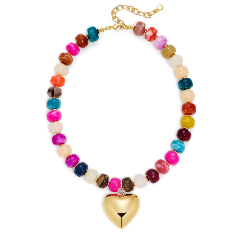 WOWORAMA Colorful Chunky Beaded Heart Necklace for Women Boho Colored Resin Acrylic Beads Choker Necklace Trendy Chunky Puffy Heart Necklaces Statement Jewelry - Image 1