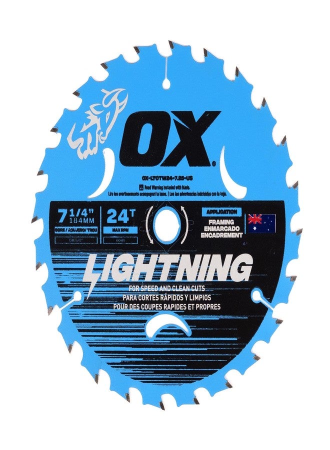 OX Tools Lightning 7-1/4" Circular Saw Blade for Framing - 184mm 24 Tooth & 5/8" Bore Laser Cut Carbide Tipped M9 Grade Construction - Circular Saw Blades Made in Australia for Wood Cutting - Image 1