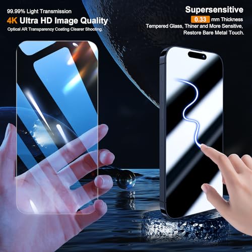 QHOHQ 3 Pack Screen Protector for iPhone 15 Pro Max [6.7 Inch] with 3 Pack Camera Lens Protector, Tempered Glass Film, HD Clear, 9H Hardness, No Bubbles, Case Friendly - Image 2