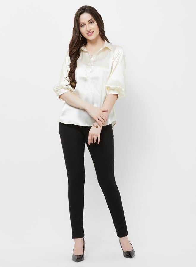 Mish Solid Shirt Style Top With Cuffed Sleeves - Image 3