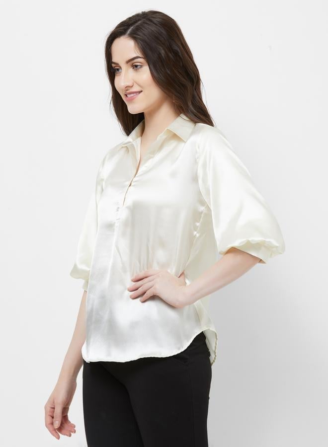 Mish Solid Shirt Style Top With Cuffed Sleeves - Image 5