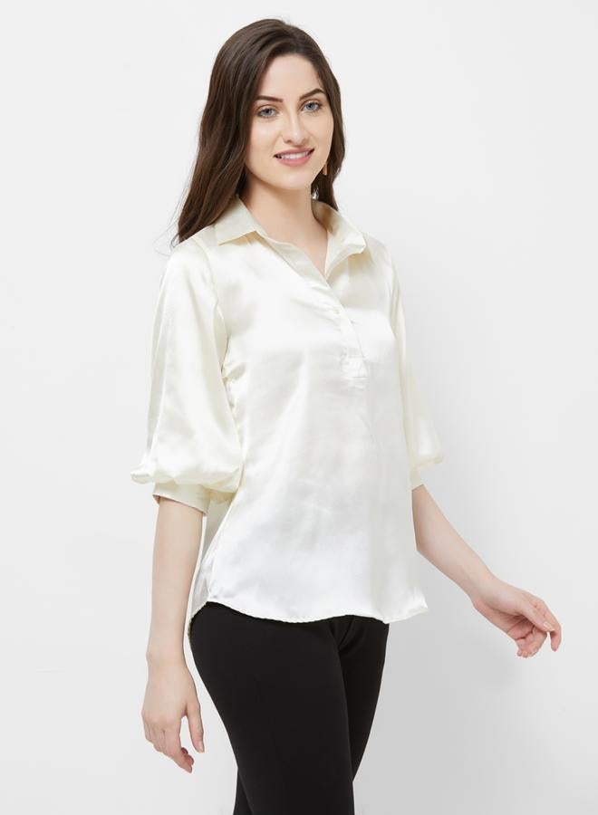 Mish Solid Shirt Style Top With Cuffed Sleeves - Image 4