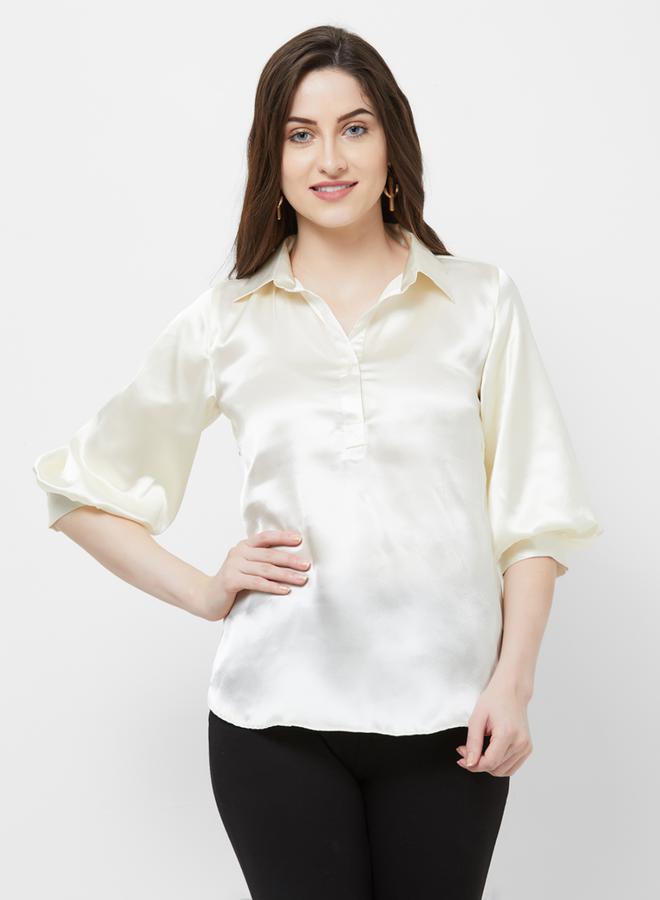 Mish Solid Shirt Style Top With Cuffed Sleeves - Image 1