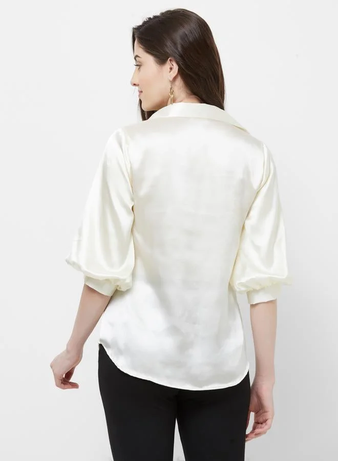 ميش بلوزة سادة باكمام طويلة بنمط مكبل