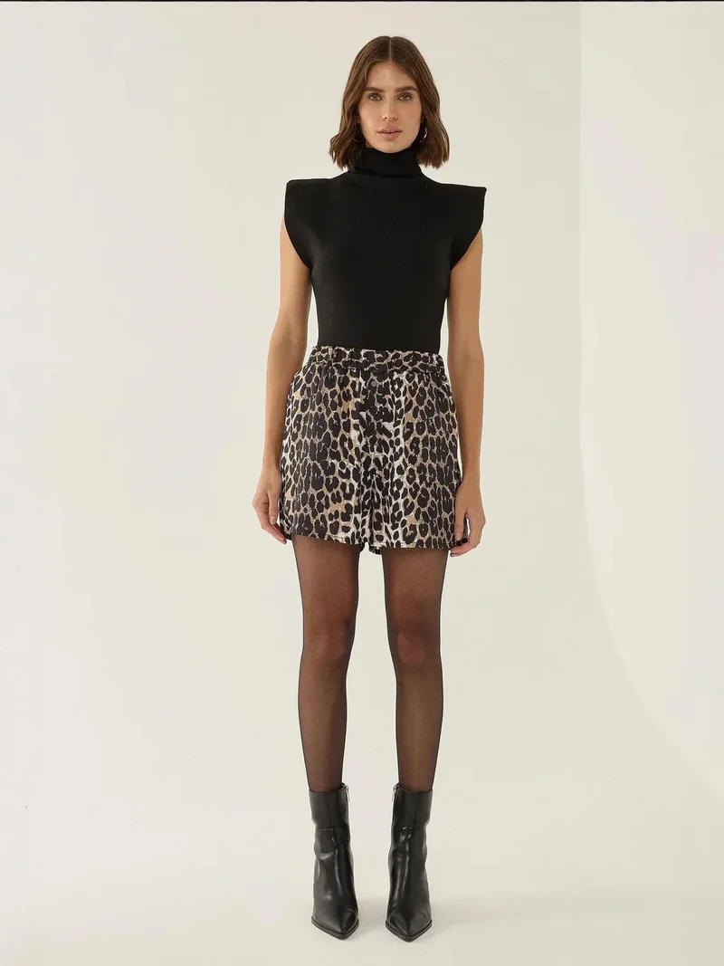 HICCUP High Waist Leopard Print Mini Shorts