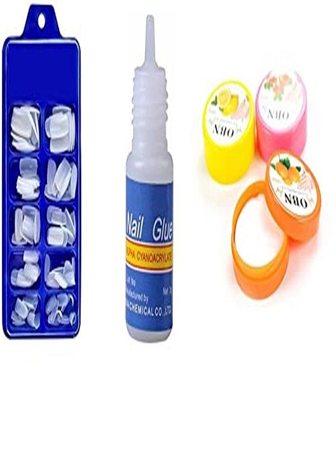 lele? Artificial Nails Set With Glue Acrylic fake/False Nails (Set Of 100 Pcs) with Artificial Nail Glue 3gm Reusable and 2 pkt of nailpolish remover wipes, - Image 1
