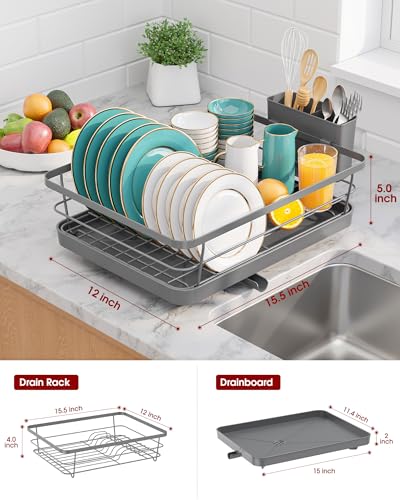 Sakugi Stainless Steel Dish Drying Rack for Kitchen Counter, Sink Organization and Storage Essentials with Silverware & Utensil Holder, Home and Apartment Decor, 12''W x 15.6''L, Gray - Image 3