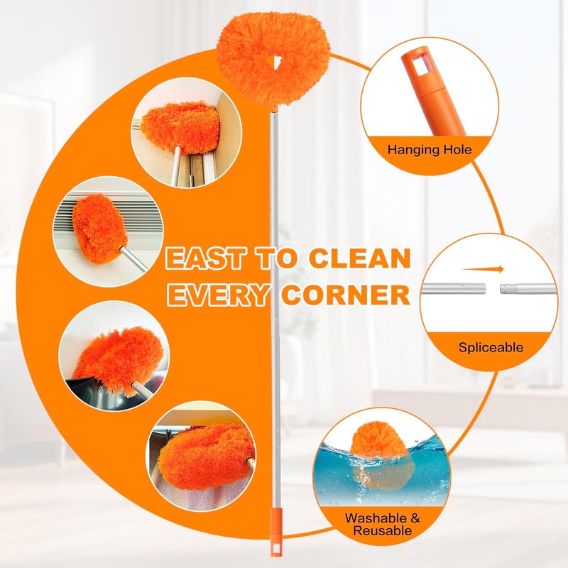 Heonay Ceiling Fan Cleaner Duster Reusable Microfiber Ceiling Fan Blade Cleaner Removable Duster with Extension Pole Adjusts 13 to 49.7 Inch for Cleaning Walls Bookshelves Furniture Door Window Top (Orange) - Image 3