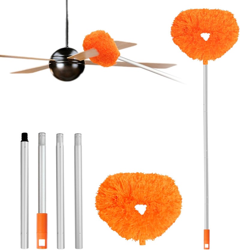 Heonay Ceiling Fan Cleaner Duster Reusable Microfiber Ceiling Fan Blade Cleaner Removable Duster with Extension Pole Adjusts 13 to 49.7 Inch for Cleaning Walls Bookshelves Furniture Door Window Top (Orange) - Image 1