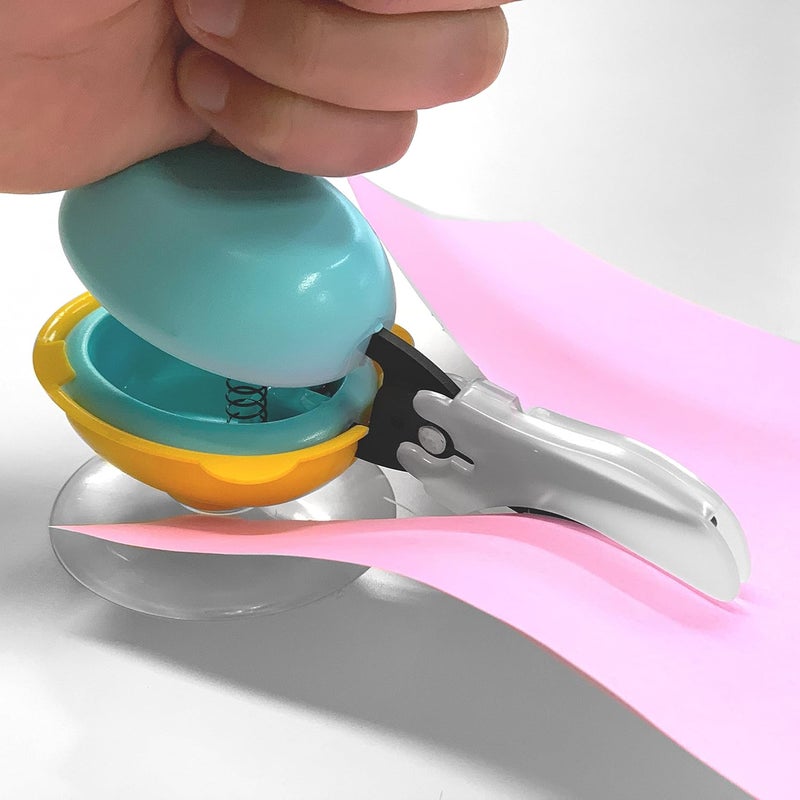 HARAC Tabletop Mounted Adaptive Scissors - Safe Scissors for Special Needs and Injured Hands - Spring Loaded Ambidextrous Handle, Non-Stick Blade, Made in Japan, Blue - Image 3