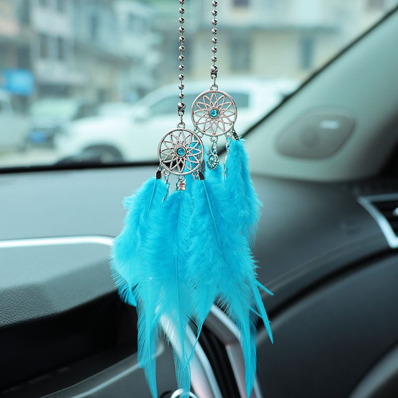 Feather Dreamcatcher Car Rearview Mirror Hanging Decor Hole blue feather dream catcher 