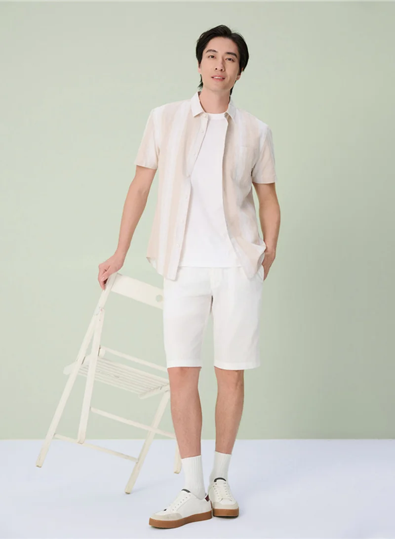 جيوردانو Men's Slim Linen Cotton Bermuda Shorts