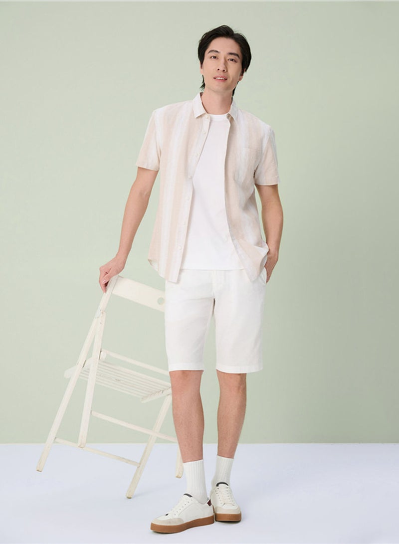 GIORDANO Men's Slim Linen Cotton Bermuda Shorts - Image 2