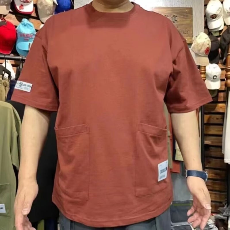 Cross-border Summer Big Pocket T-shirt Mens Workwear Short Sleeve Loose Wear-resistant All-match Casual Top Wholesale T-shirt Half Sleeve 999 m40 red