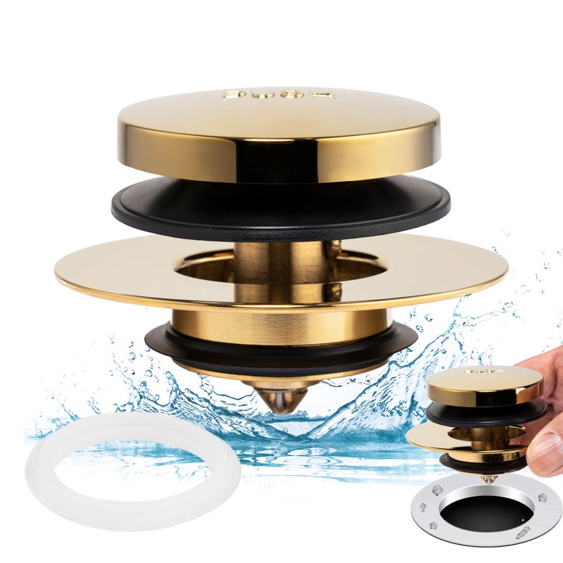Artiwell Universal Tip Toe Bath Drain Stopper And Cover Bathtub Drain Stopper Replaces Lift And Turn Tip-Toe And Trip Lever Drains For Tub Ez Installation And Clearing (Polished Brass) - Image 1