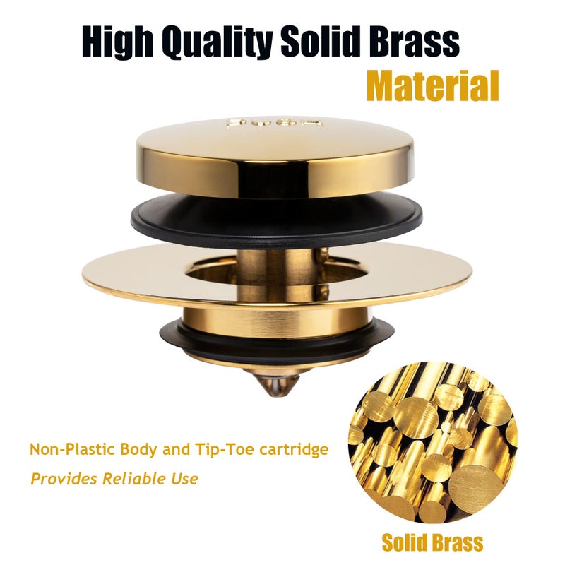 Artiwell Universal Tip Toe Bath Drain Stopper And Cover Bathtub Drain Stopper Replaces Lift And Turn Tip-Toe And Trip Lever Drains For Tub Ez Installation And Clearing (Polished Brass) - Image 5