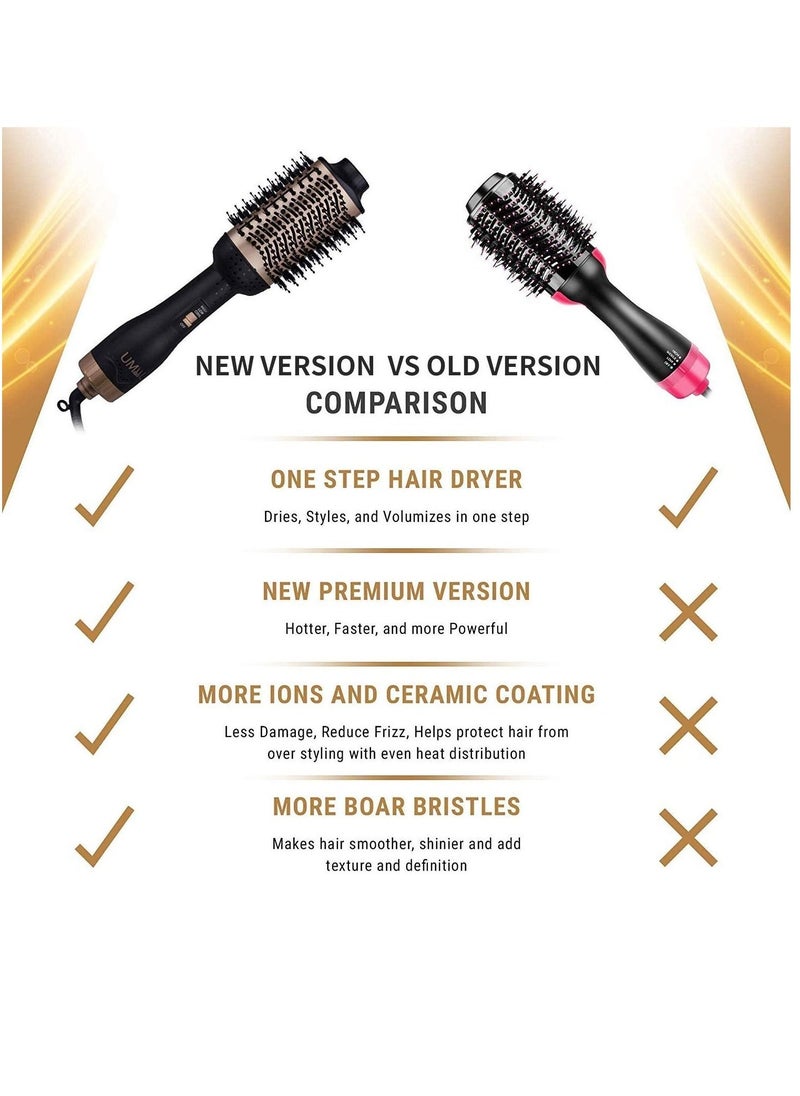 Professional One Step Hair Dryer Brush Volumizer Straightener Negative Ion Hot Air Brushes Curling Iron Salon Rotating (Color : Gold, Size : 14 * 4 Inch) - Image 4