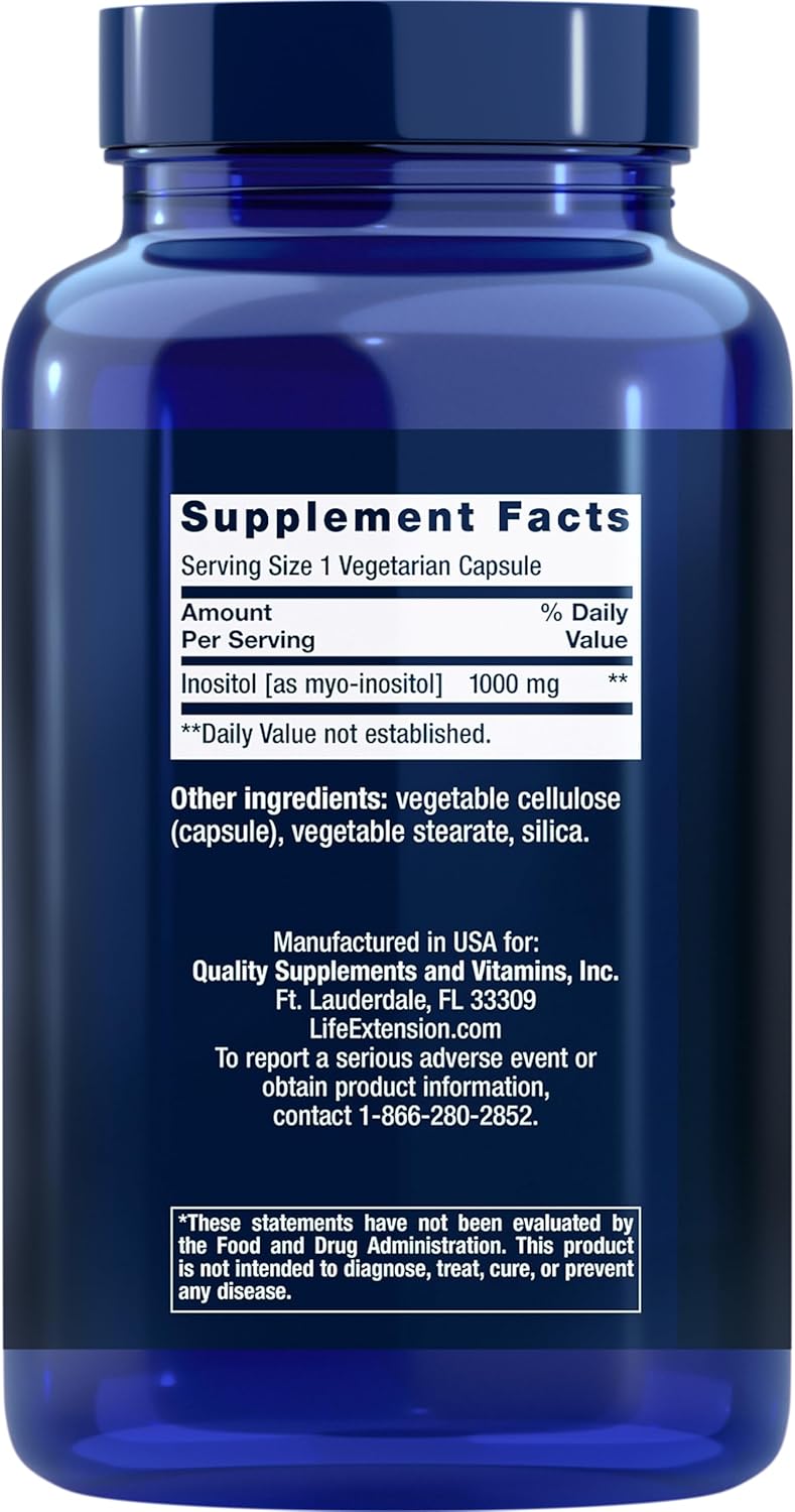 Life Extension Inositol Caps  1000 mg MyoInositol  Mood Health WellBeing Healthy Metabolism Hormone Balance  GlutenFree NonGMO Vegetarian  360 Capsules - Image 2