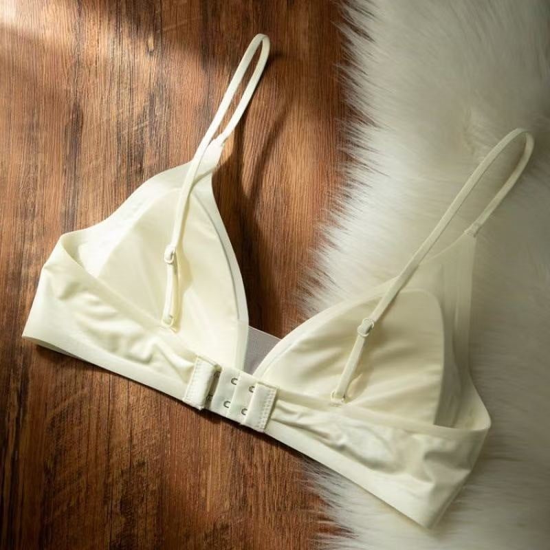Cynl Milk Forged French Deep V Neck Intimates Summer Spaghetti Straps Seamless Triangle Cup Small Breast No Rims Thin Bra - Image 5
